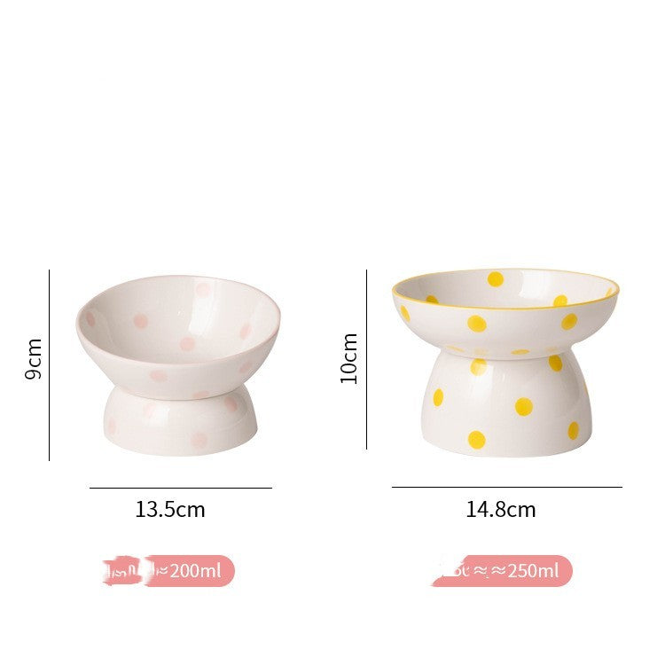 Dot Cat Bowl Ceramic High Foot Spine Protection Pet