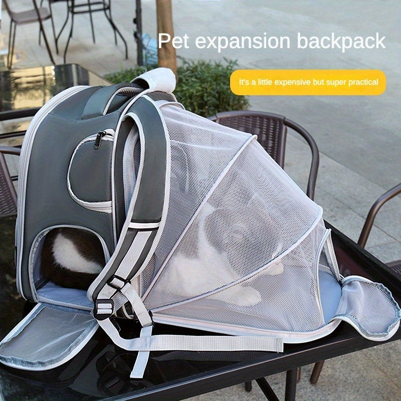 Adventure-Ready, Expandable Pet Carrier Backpack - Large Capacity, Nylon, Zip Closure For Cats & Dogs - Ideal For Outings