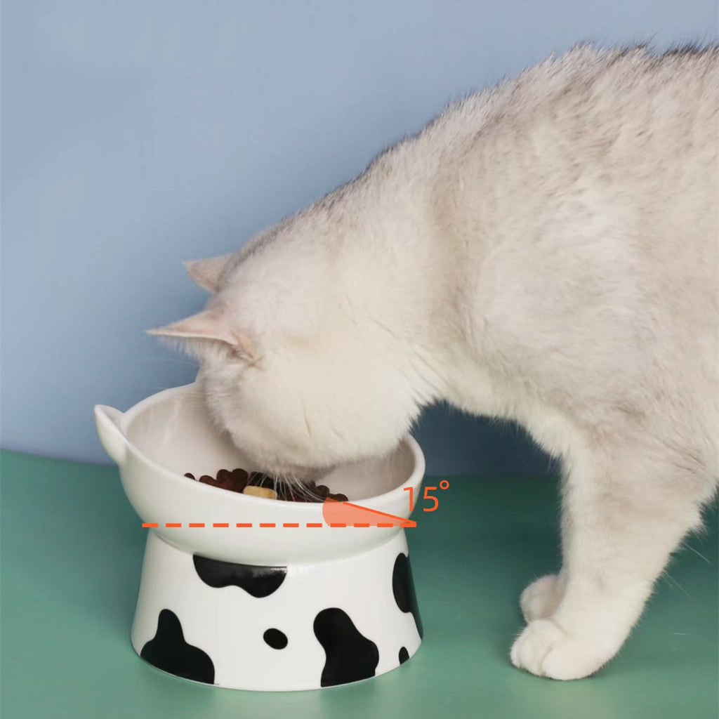 Pet Ceramic Bowl Large Diameter High Foot Oblique Mouth Protection Cervical Spine