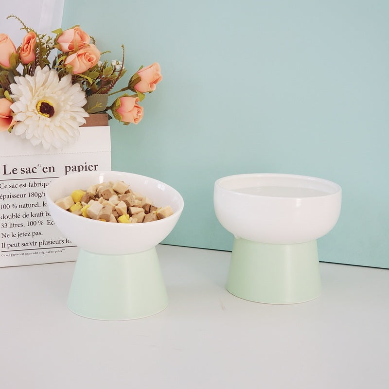 Contrast Color Ceramic Tall Pet Cat Food Bowl Shallow Mouth