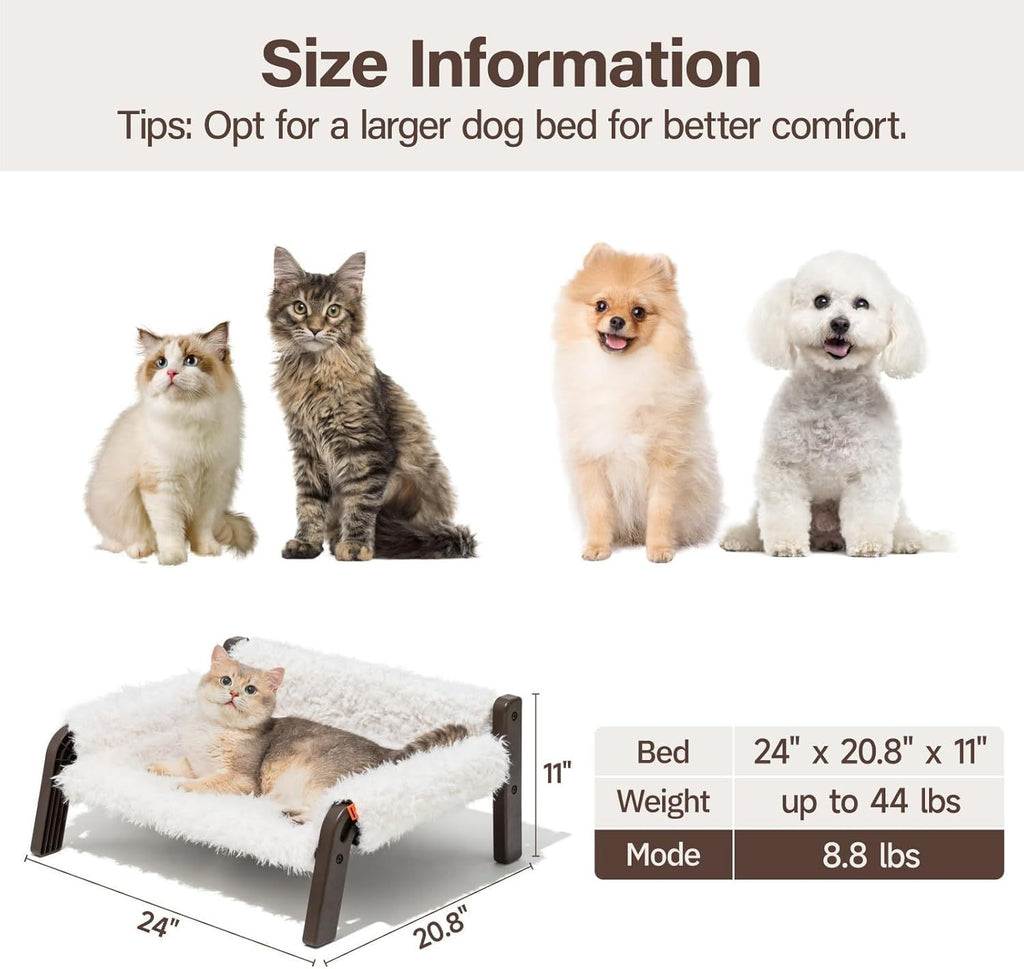 MEWOOFUN Raised Cat Bed For Indoor Cats - Elevated Plush Pet Sofa With Non-Slip Bottom, Supports 44 Lbs, Washable Small Dog Bed For Kittens & Puppies Beige Brown