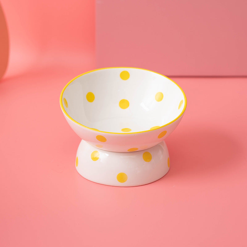 Dot Cat Bowl Ceramic High Foot Spine Protection Pet