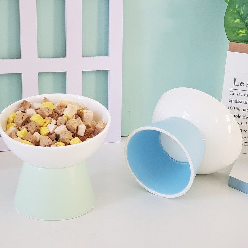 Contrast Color Ceramic Tall Pet Cat Food Bowl Shallow Mouth
