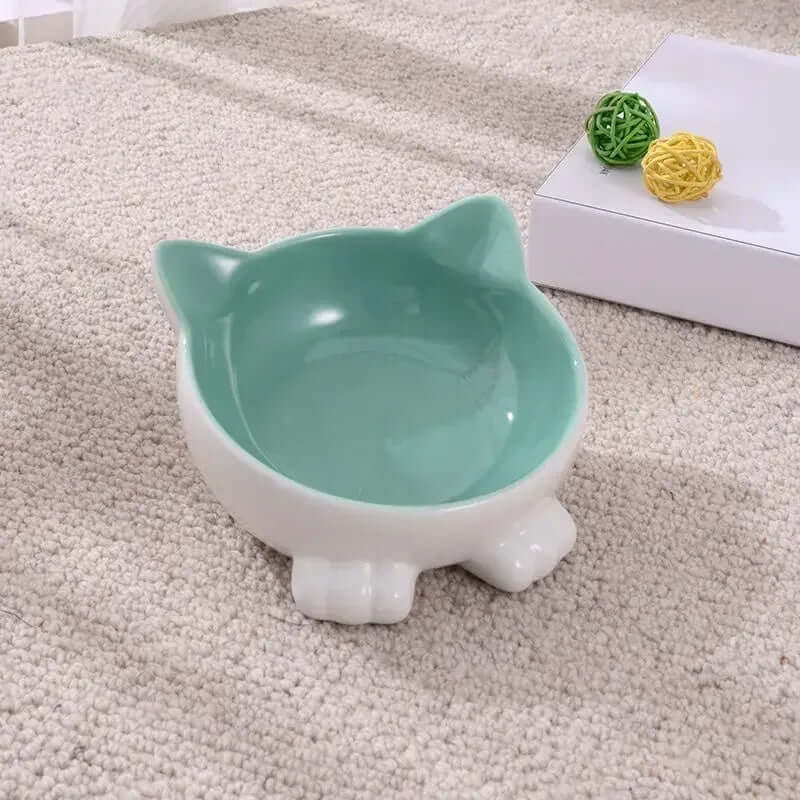 Cartoon Cat Face Figurine Ceramic High-foot Bowl Protect Cervical Drinking Bowl Cat Food Utensils Pet Cat Bowl Pet Supplies