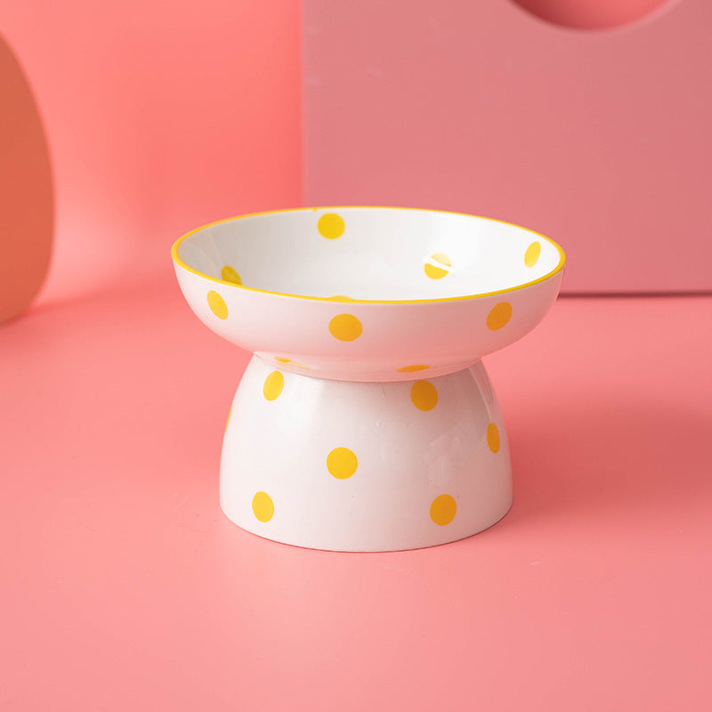 Dot Cat Bowl Ceramic High Foot Spine Protection Pet