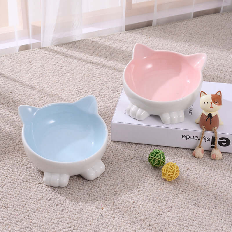 Cartoon Cat Face Figurine Ceramic High-foot Bowl Protect Cervical Drinking Bowl Cat Food Utensils Pet Cat Bowl Pet Supplies