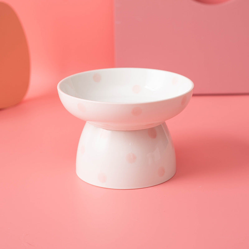 Dot Cat Bowl Ceramic High Foot Spine Protection Pet